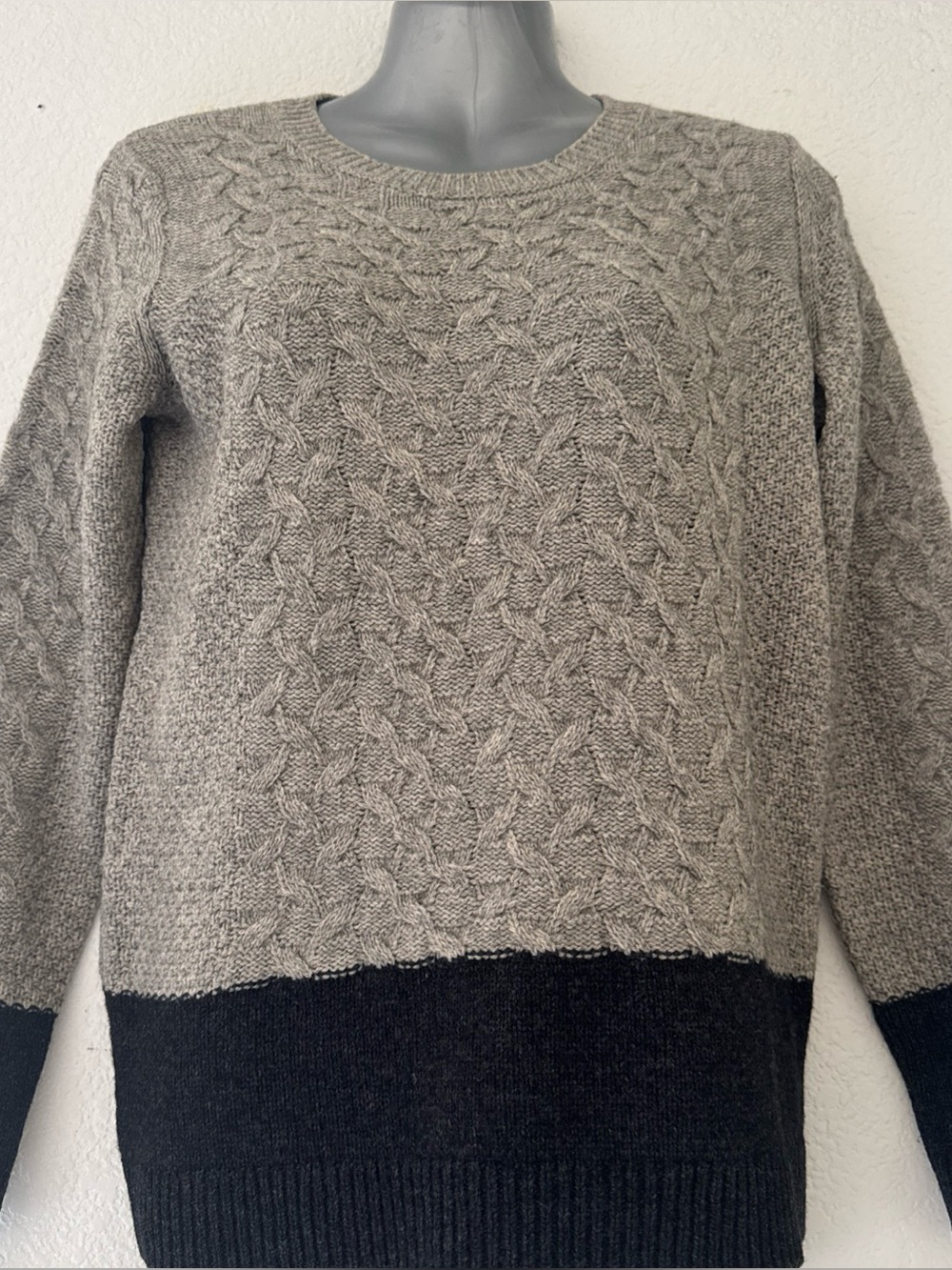 Vince Two-Tone Gray and Black Cable Crewneck Sweater